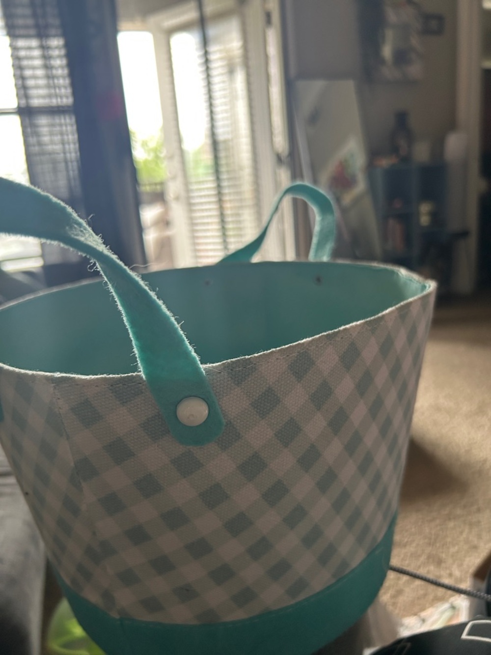 Turquoise Blue Gingham Tote with Solid Trim